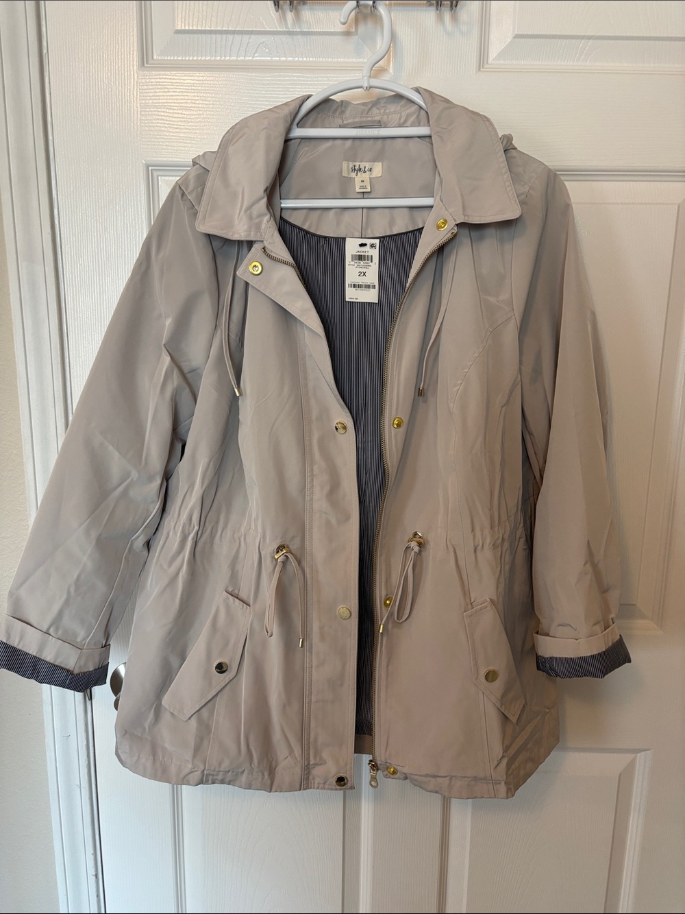 Style & Co. Women's Raincoat Light Taupe Trench Anorak Jacket with Hood